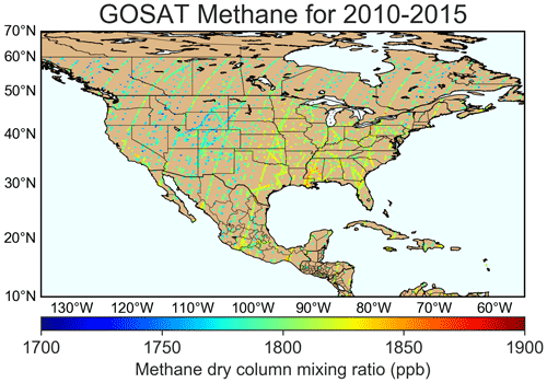 GOSAT卫星观测的北美大陆2010-2015年间的大气甲烷浓度数据